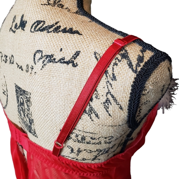 CHRISTMAS OR VALENTINES! Inner Secrets Red Chemise with Feather Edge Top - Picture 7 of 10